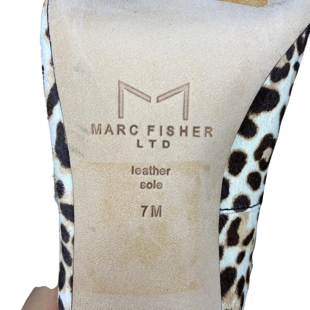 Marc Fisher Zalaya LTD Leopard‎ Print Calf Hair Block Heels Pumps Women Size 7